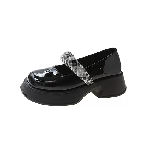 Casual Elegant Crystal Clogs Square Toe Patent leather Loafers